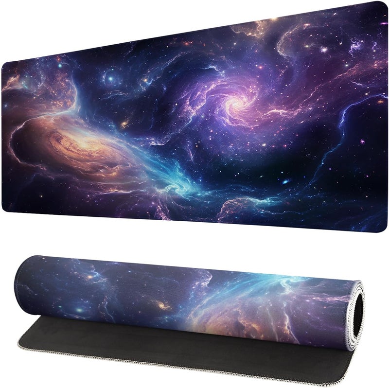 Brecoy Gaming Mouse Pad Desk Pad,Extended Big Mouse Pad,31.5x11.8 Inch Long Computer Keyboard Mouse Mat Mousepad with 3mm Non-Slip Base and Stitched Edge for Gaming and Office… (Nebula) - Image 1